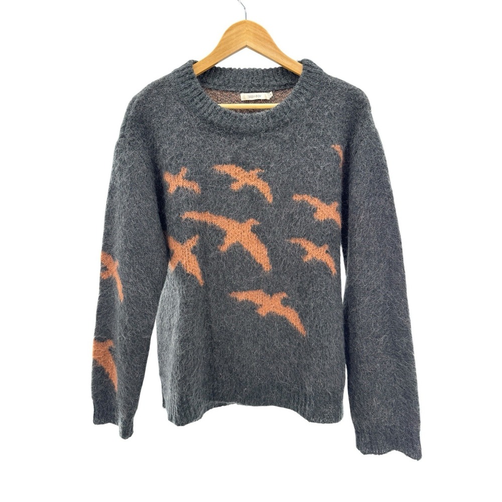 Sissy-Boy Beige TRUI LEONE Birds Brown Mohair Pullover Sweater Crewneck Size XS